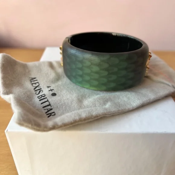 ALEXIS BITTAR GREEN GOLD STUDS WIDE BANGLE CUFF BRACELET BRAND NEW SAKS FIFTH AV